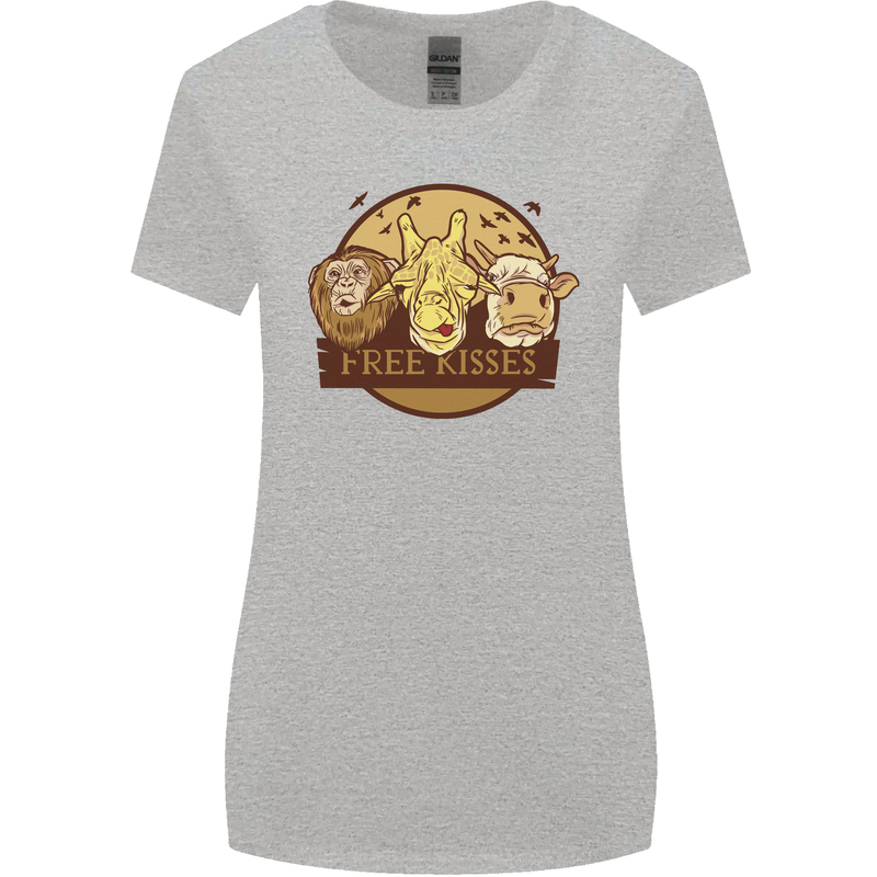 Free Kisses Animals Cow Monkey Giraffe Womens Wider Cut T-Shirt Sports Grey