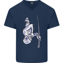 Freediving Chain Diver Scuba Diving Mens V-Neck Cotton T-Shirt Navy Blue
