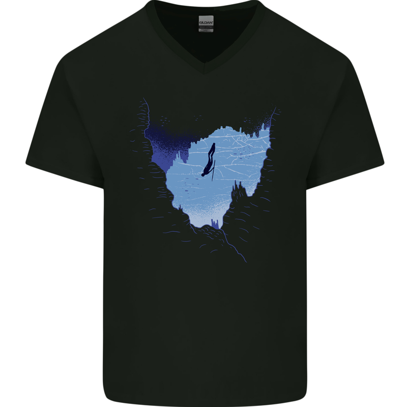 Freediving Diver Scuba Diving Mens V-Neck Cotton T-Shirt Black