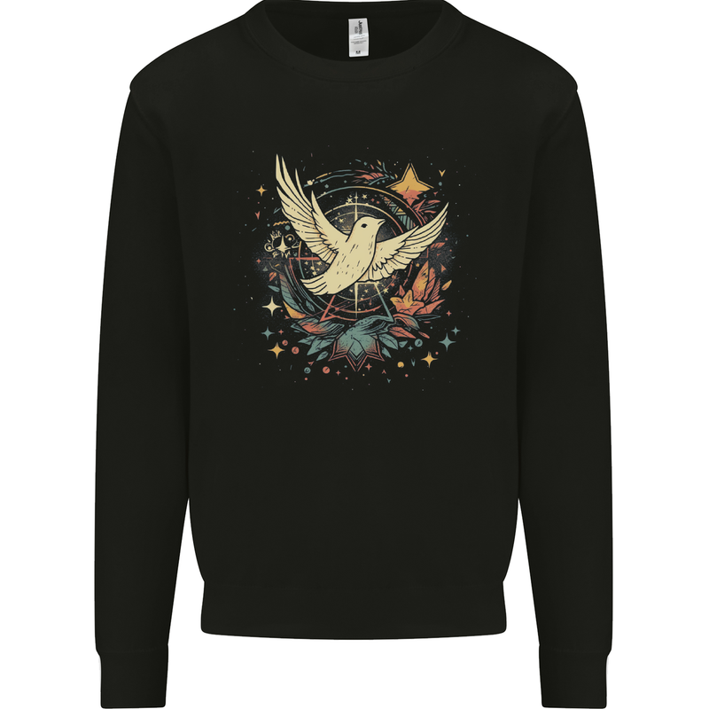 Freedom Dove in a Cosmic Wreath Peace Love Kids Sweatshirt Jumper Black