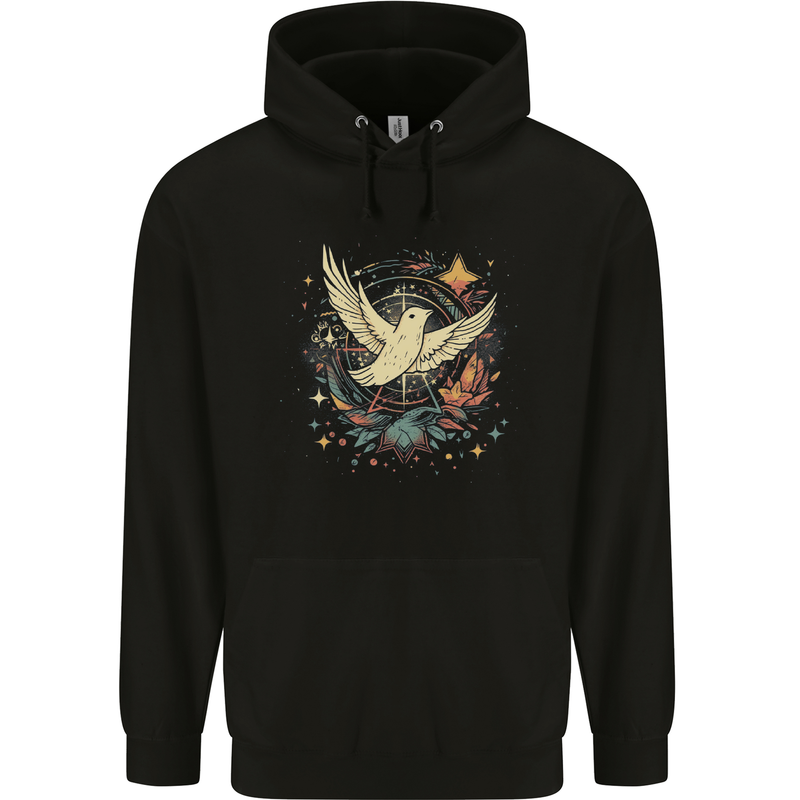 Freedom Dove in a Cosmic Wreath Peace Love Mens 80% Cotton Hoodie Black