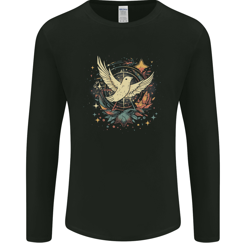 Freedom Dove in a Cosmic Wreath Peace Love Mens Long Sleeve T-Shirt Black