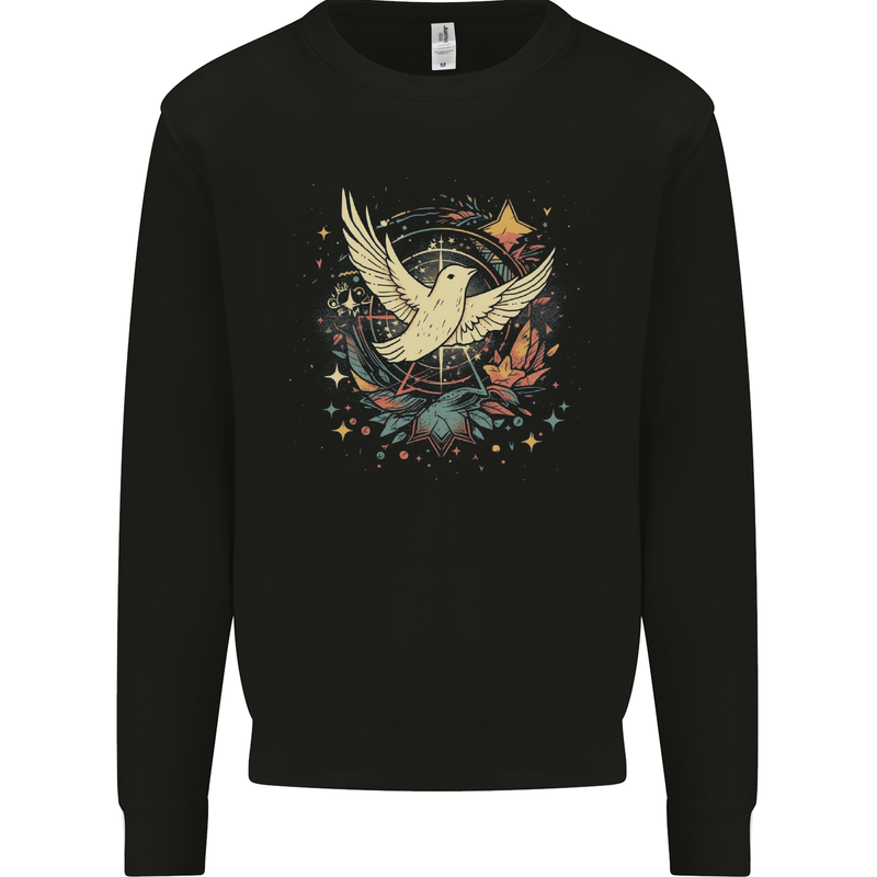 Freedom Dove in a Cosmic Wreath Peace Love Mens Sweatshirt Jumper Black
