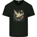 Freedom Dove in a Cosmic Wreath Peace Love Mens V-Neck Cotton T-Shirt Black