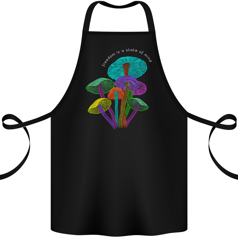 Freedom Is a State of Mind Magic Mushrooms Cotton Apron 100% Organic Black