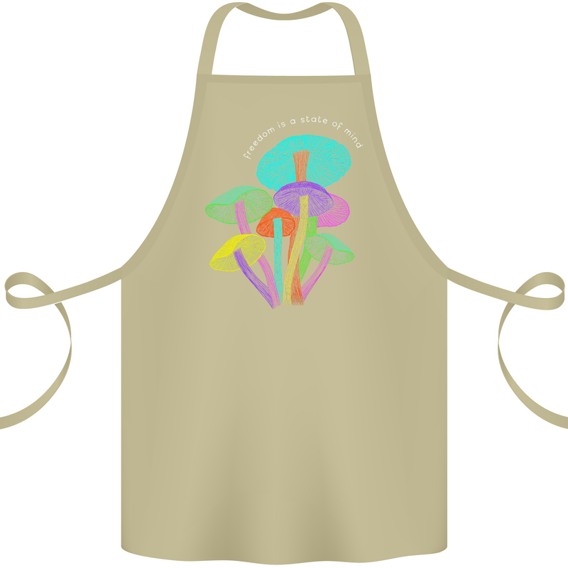 Freedom Is a State of Mind Magic Mushrooms Cotton Apron 100% Organic Khaki