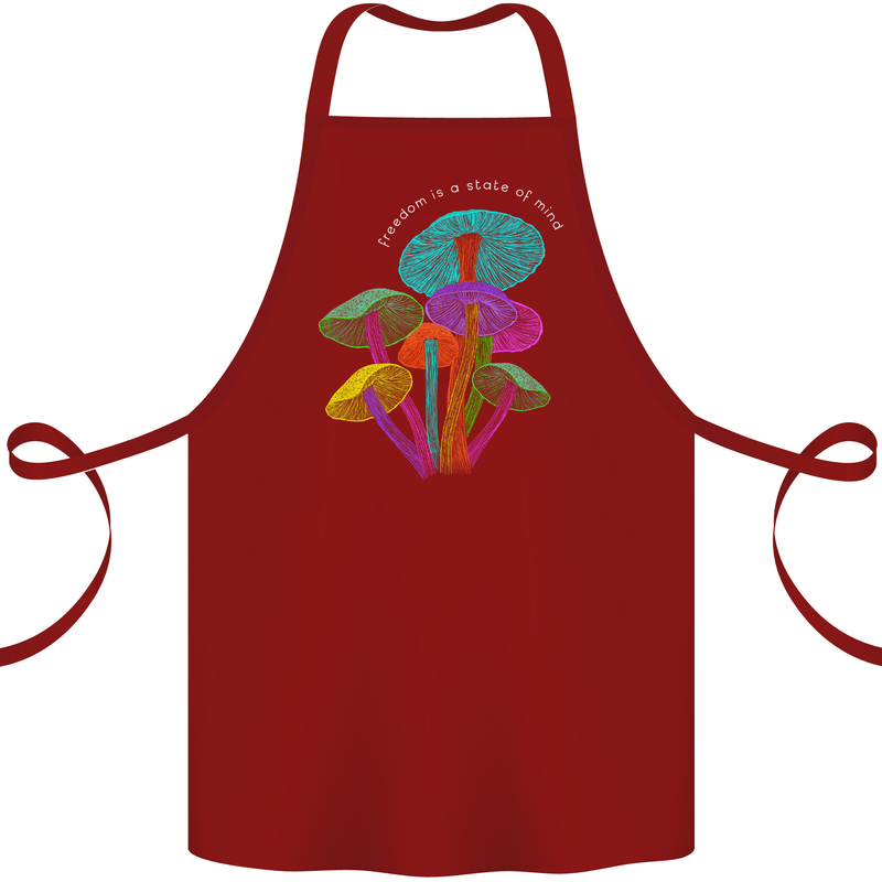Freedom Is a State of Mind Magic Mushrooms Cotton Apron 100% Organic Maroon