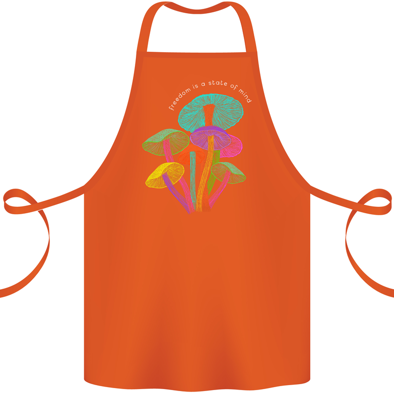 Freedom Is a State of Mind Magic Mushrooms Cotton Apron 100% Organic Orange