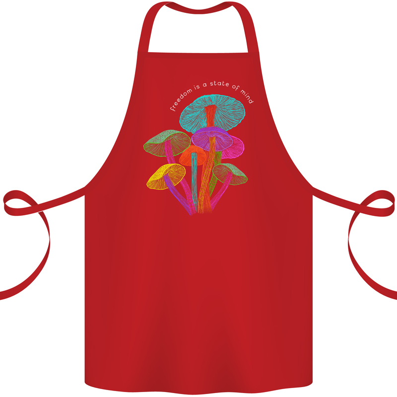 Freedom Is a State of Mind Magic Mushrooms Cotton Apron 100% Organic Red