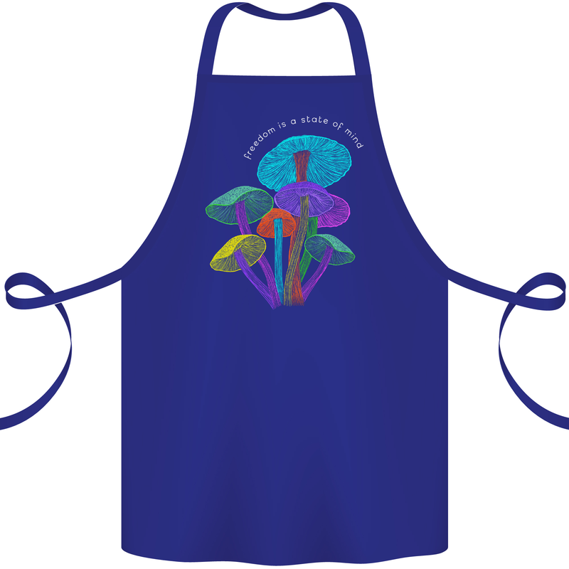 Freedom Is a State of Mind Magic Mushrooms Cotton Apron 100% Organic Royal Blue