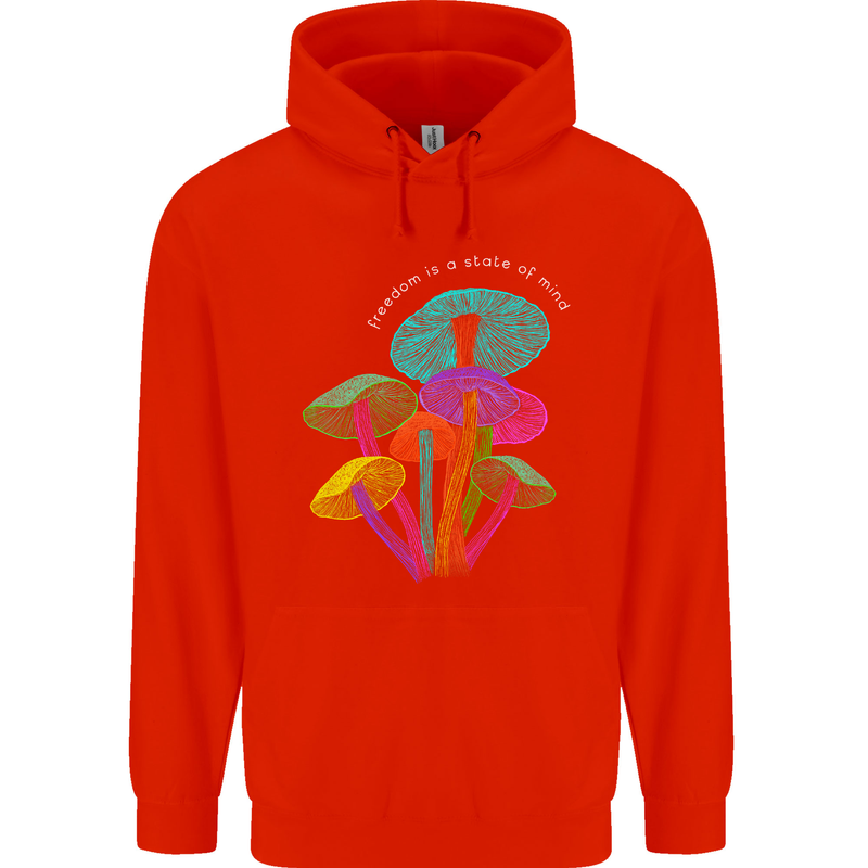 Freedom Is a State of Mind Magic Mushrooms Mens 80% Cotton Hoodie Bright Red