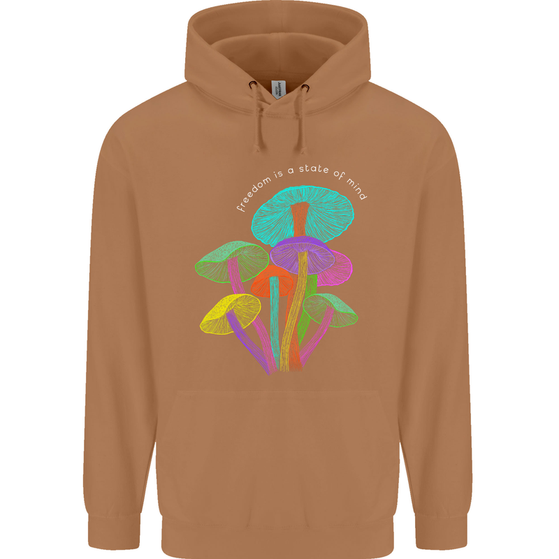 Freedom Is a State of Mind Magic Mushrooms Mens 80% Cotton Hoodie Caramel Latte