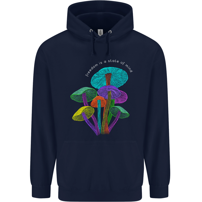 Freedom Is a State of Mind Magic Mushrooms Mens 80% Cotton Hoodie Navy Blue