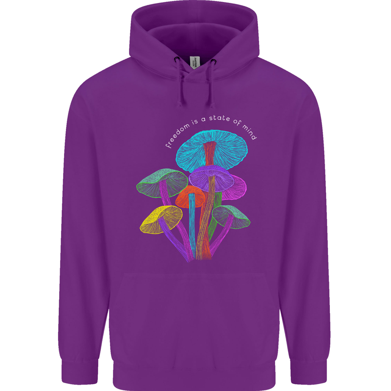 Freedom Is a State of Mind Magic Mushrooms Mens 80% Cotton Hoodie Purple