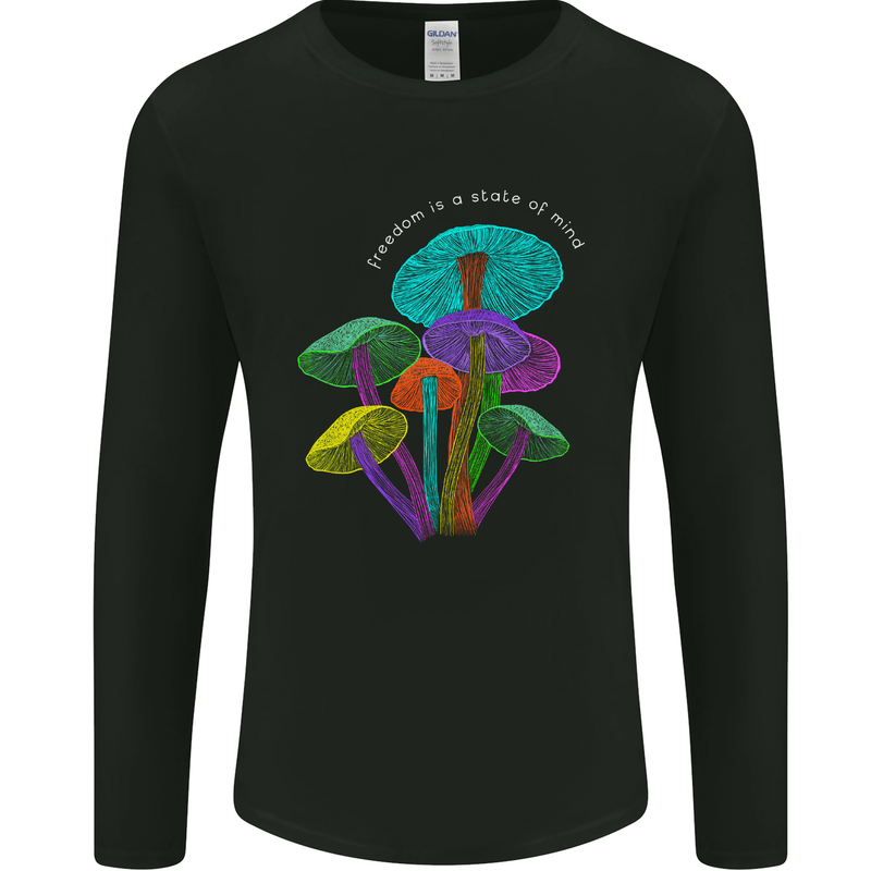 Freedom Is a State of Mind Magic Mushrooms Mens Long Sleeve T-Shirt Black
