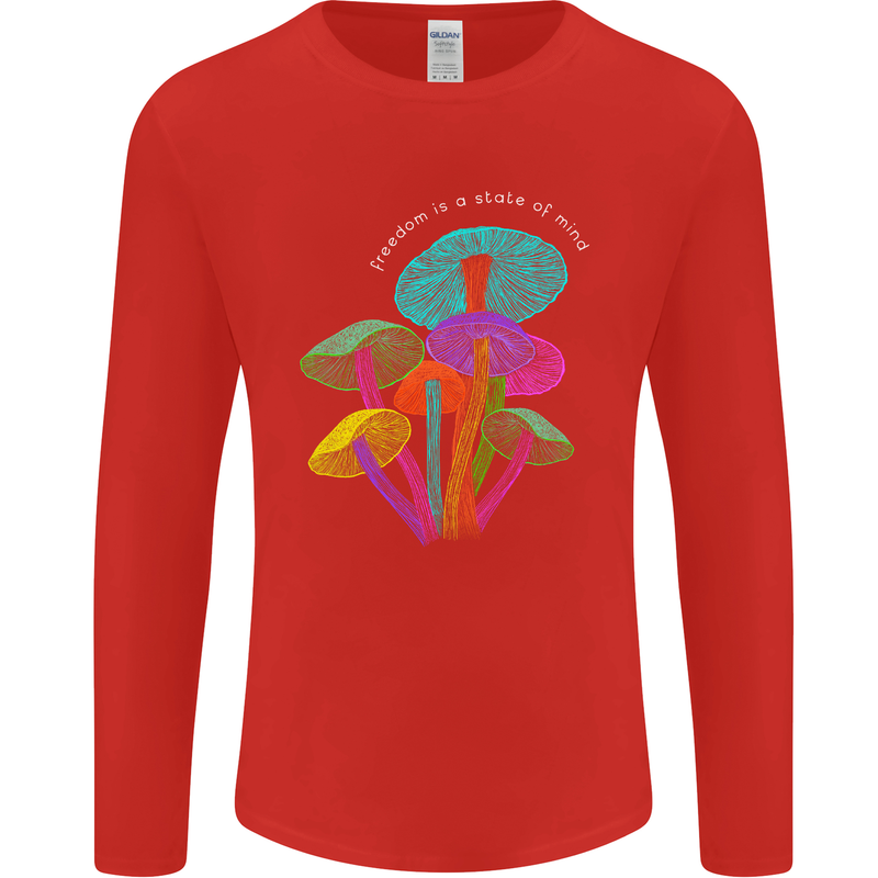 Freedom Is a State of Mind Magic Mushrooms Mens Long Sleeve T-Shirt Red