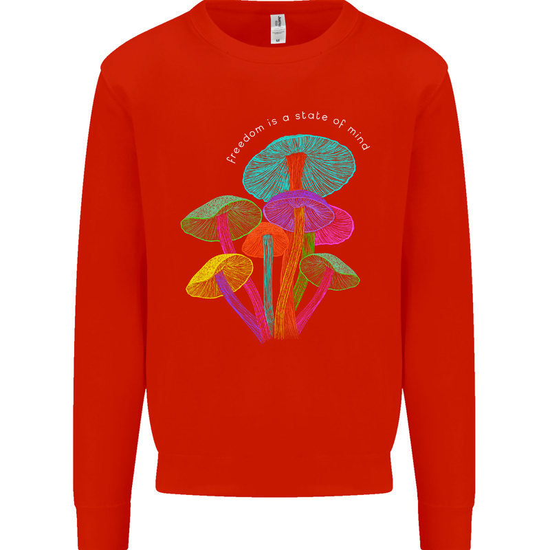 Freedom Is a State of Mind Magic Mushrooms Mens Sweatshirt Jumper Bright Red