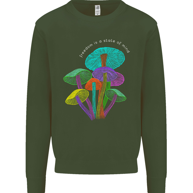 Freedom Is a State of Mind Magic Mushrooms Mens Sweatshirt Jumper Forest Green