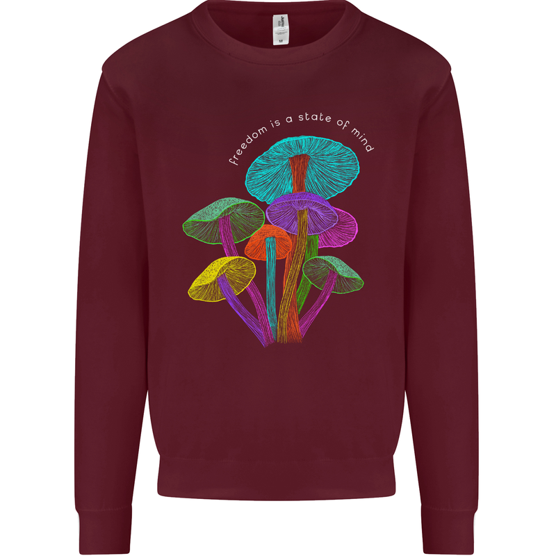 Freedom Is a State of Mind Magic Mushrooms Mens Sweatshirt Jumper Maroon