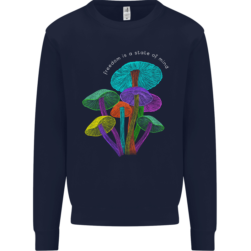 Freedom Is a State of Mind Magic Mushrooms Mens Sweatshirt Jumper Navy Blue