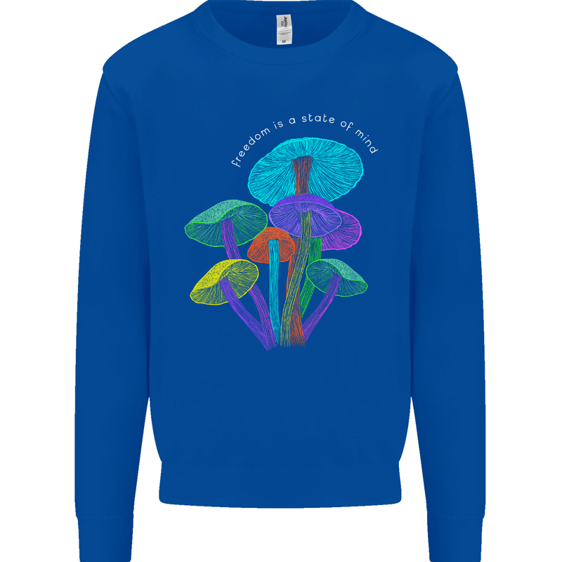 Freedom Is a State of Mind Magic Mushrooms Mens Sweatshirt Jumper Royal Blue