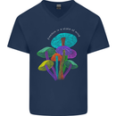 Freedom Is a State of Mind Magic Mushrooms Mens V-Neck Cotton T-Shirt Navy Blue