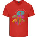 Freedom Is a State of Mind Magic Mushrooms Mens V-Neck Cotton T-Shirt Red