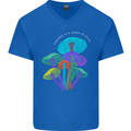 Freedom Is a State of Mind Magic Mushrooms Mens V-Neck Cotton T-Shirt Royal Blue
