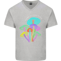 Freedom Is a State of Mind Magic Mushrooms Mens V-Neck Cotton T-Shirt Sports Grey