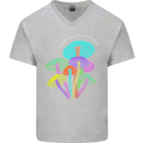 Freedom Is a State of Mind Magic Mushrooms Mens V-Neck Cotton T-Shirt Sports Grey