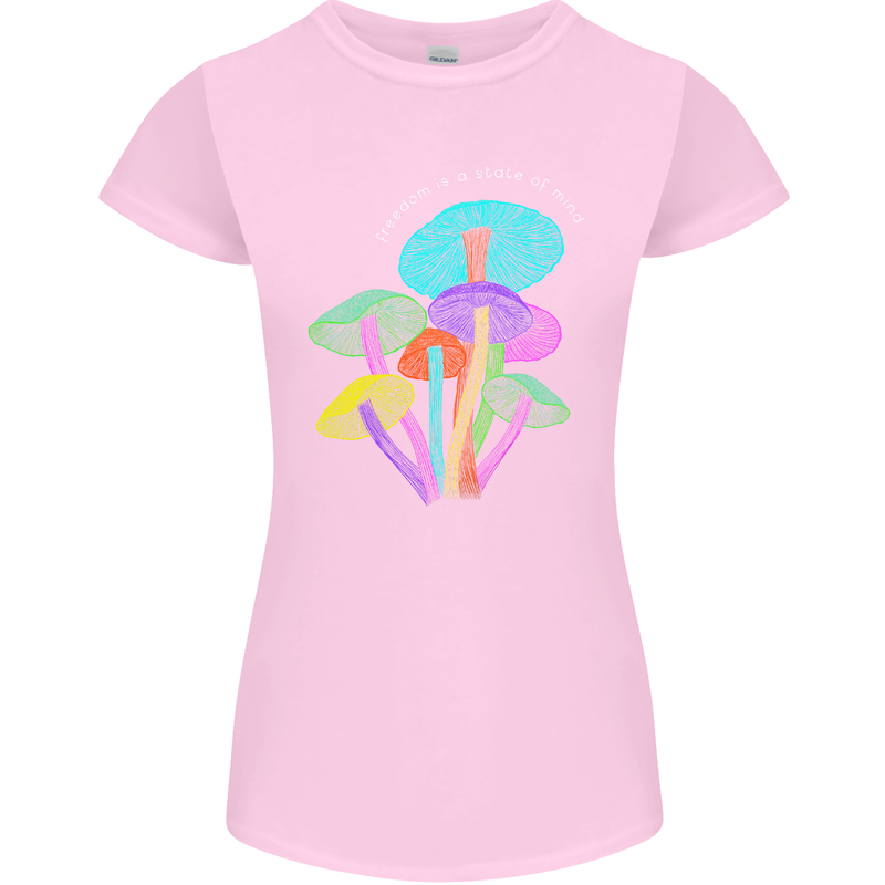 Freedom Is a State of Mind Magic Mushrooms Womens Petite Cut T-Shirt Light Pink