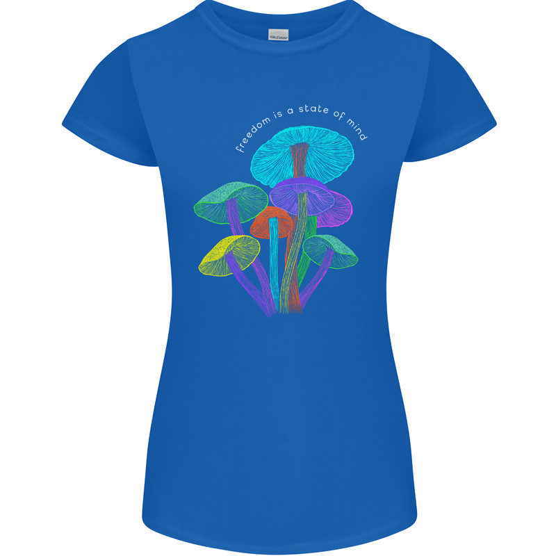 Freedom Is a State of Mind Magic Mushrooms Womens Petite Cut T-Shirt Royal Blue