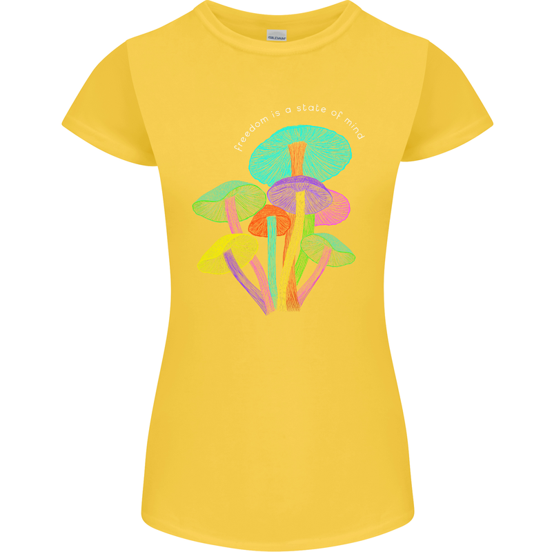 Freedom Is a State of Mind Magic Mushrooms Womens Petite Cut T-Shirt Yellow