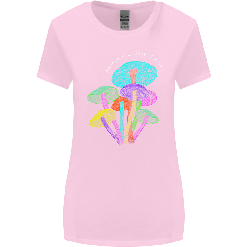 Freedom Is a State of Mind Magic Mushrooms Womens Wider Cut T-Shirt Light Pink