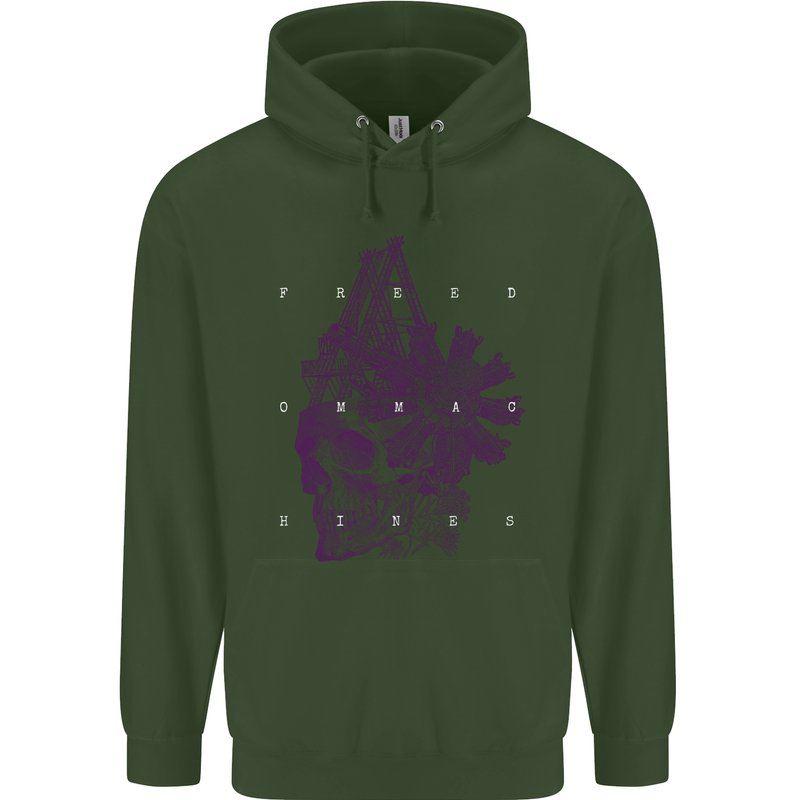 Freedom Machines Skull Childrens Kids Hoodie Forest Green