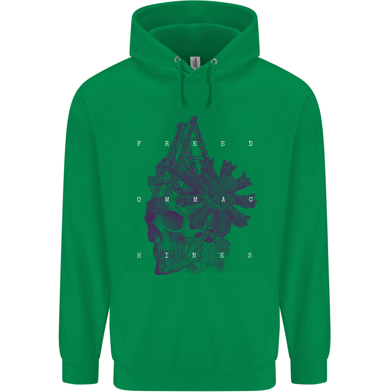 Freedom Machines Skull Childrens Kids Hoodie Irish Green