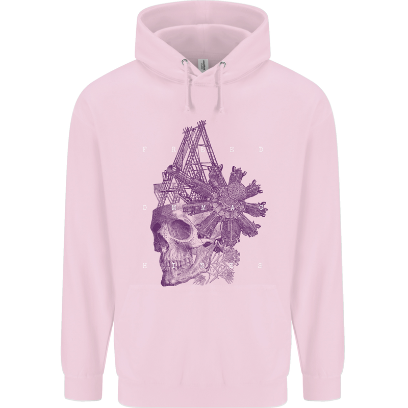 Freedom Machines Skull Childrens Kids Hoodie Light Pink