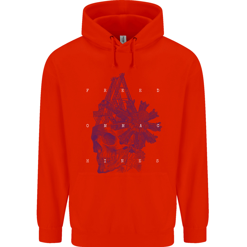 Freedom Machines Skull Mens 80% Cotton Hoodie Bright Red