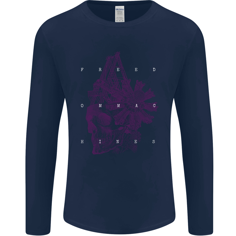 Freedom Machines Skull Mens Long Sleeve T-Shirt Navy Blue