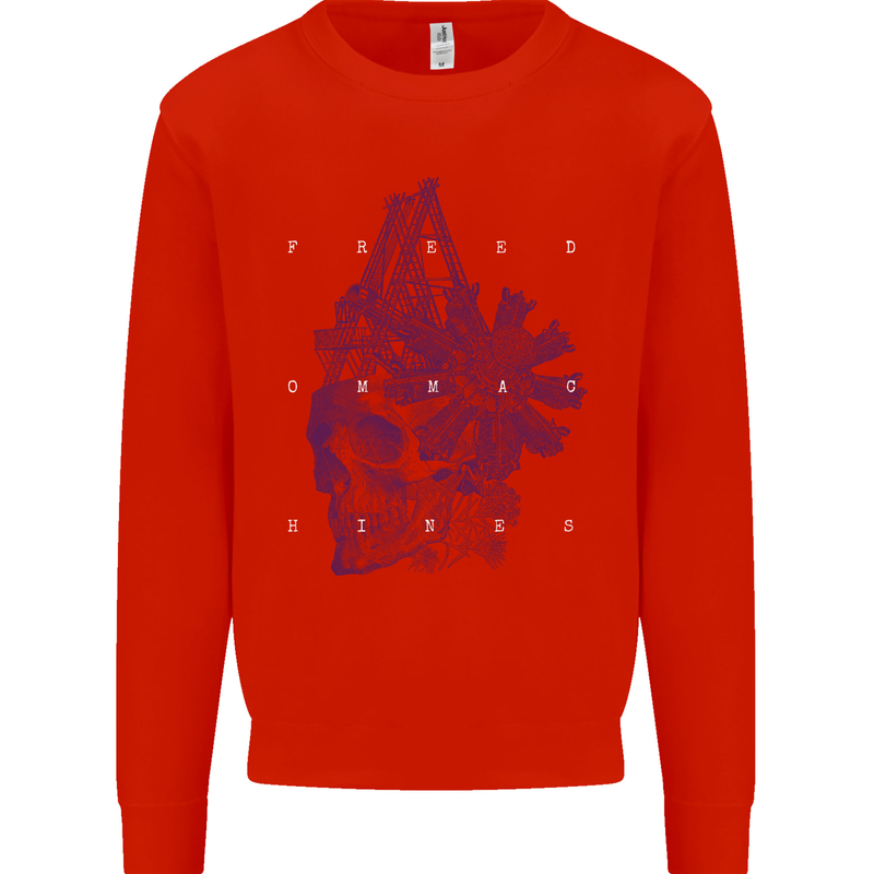 Freedom Machines Skull Mens Sweatshirt Jumper Bright Red