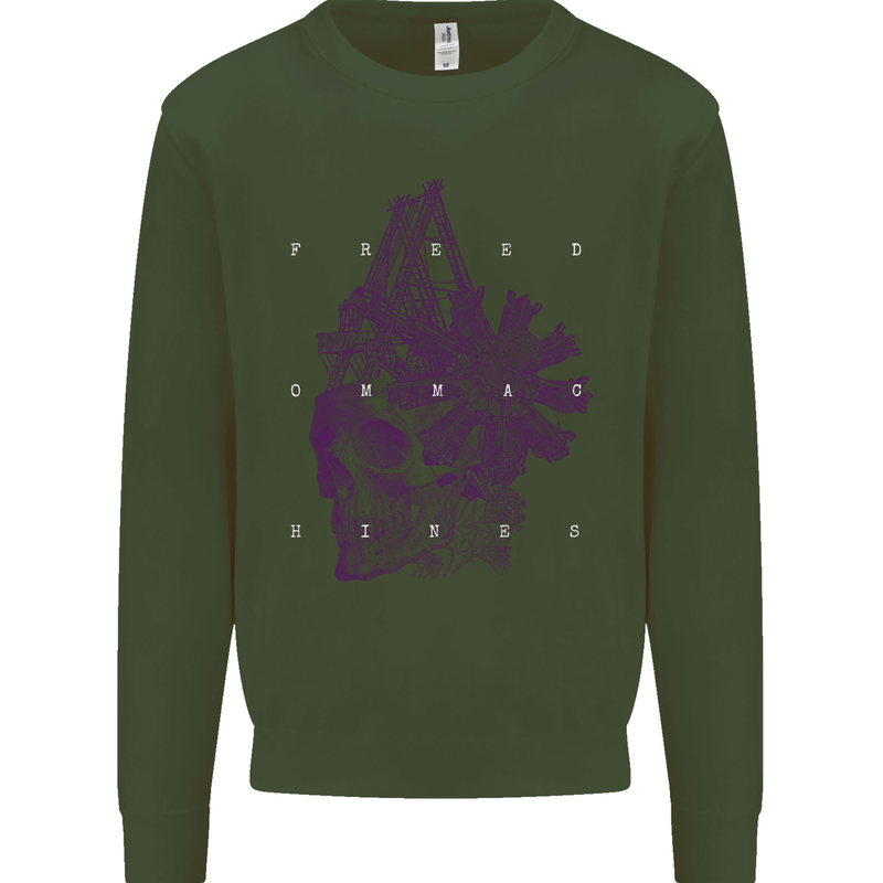 Freedom Machines Skull Mens Sweatshirt Jumper Forest Green