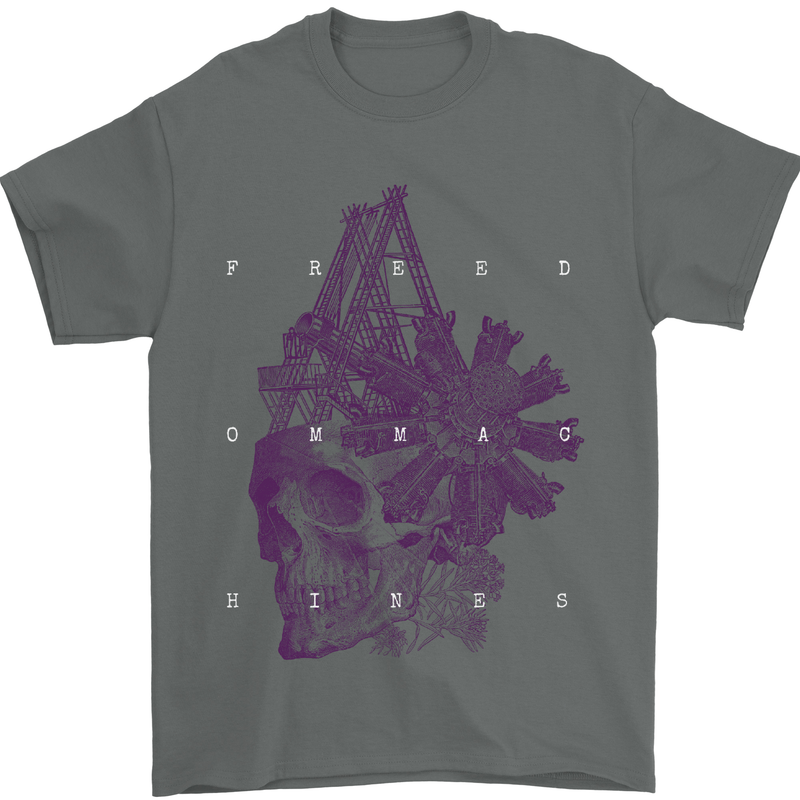 Freedom Machines Skull Mens T-Shirt Cotton Gildan Charcoal
