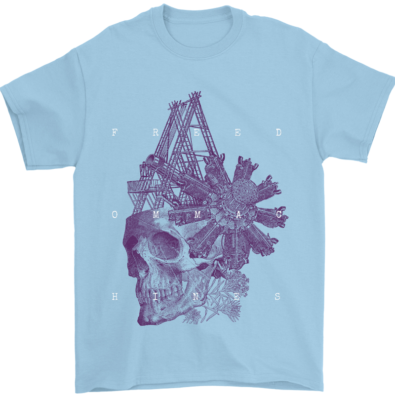 Freedom Machines Skull Mens T-Shirt Cotton Gildan Light Blue