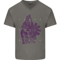 Freedom Machines Skull Mens V-Neck Cotton T-Shirt Charcoal