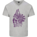 Freedom Machines Skull Mens V-Neck Cotton T-Shirt Sports Grey