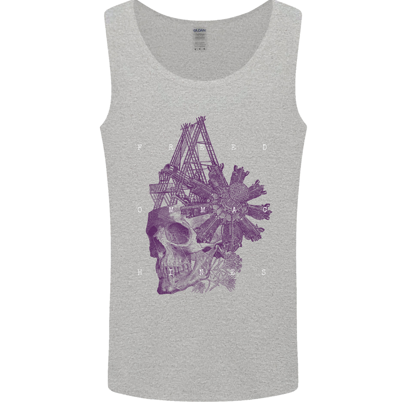 Freedom Machines Skull Mens Vest Tank Top Sports Grey