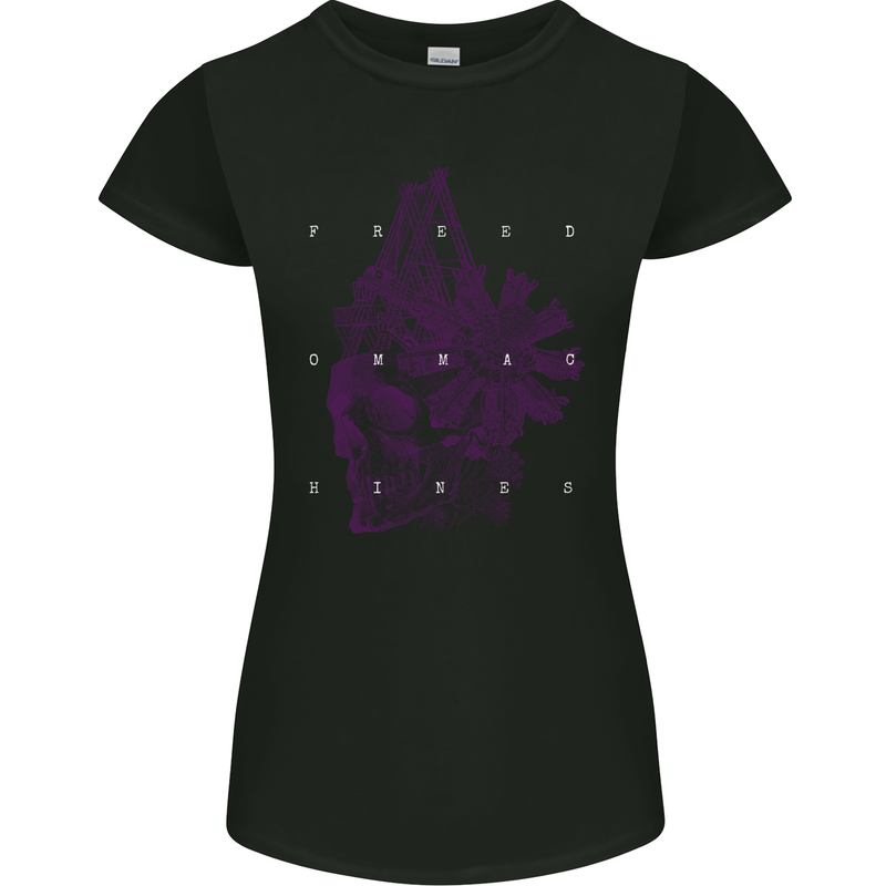 Freedom Machines Skull Womens Petite Cut T-Shirt Black