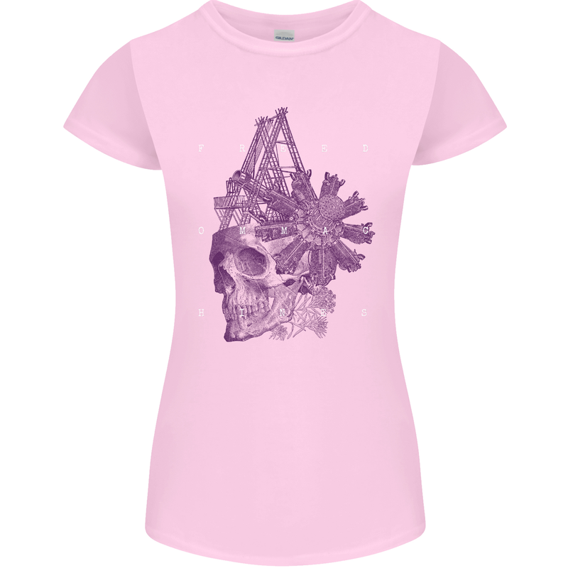 Freedom Machines Skull Womens Petite Cut T-Shirt Light Pink