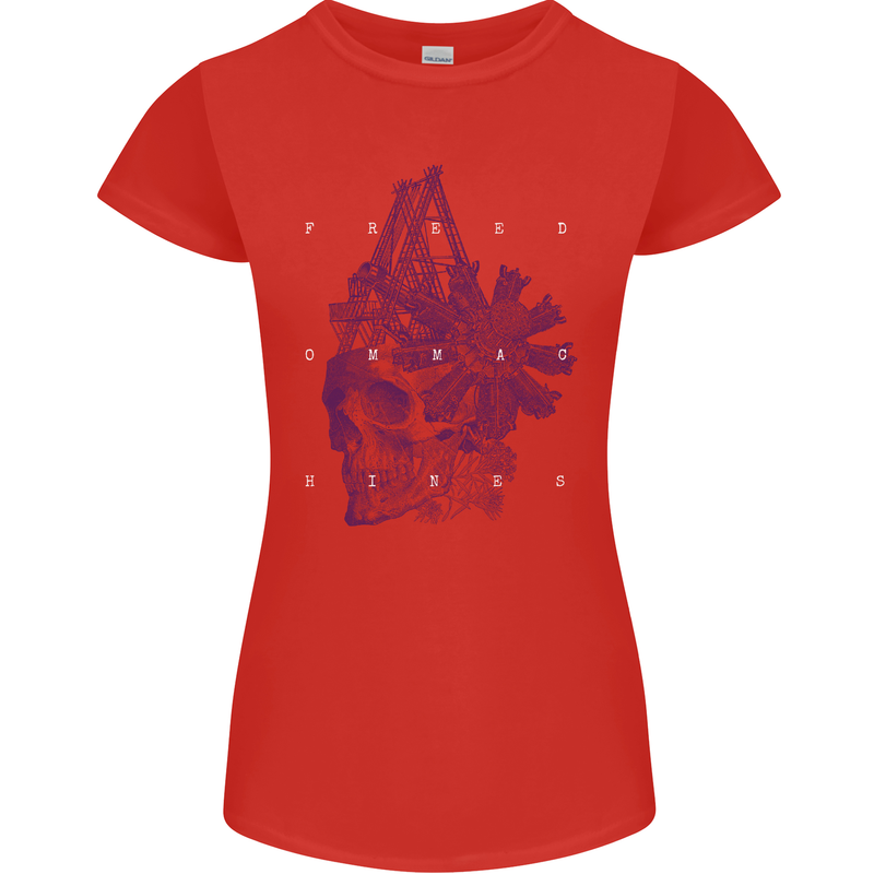 Freedom Machines Skull Womens Petite Cut T-Shirt Red