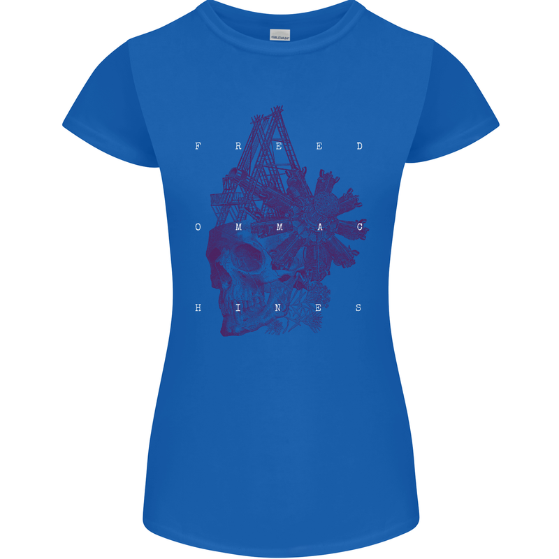 Freedom Machines Skull Womens Petite Cut T-Shirt Royal Blue